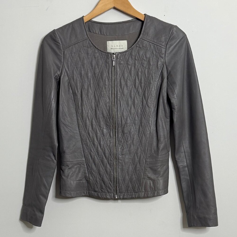 🖤 Hinge Soft Gray Leather Quilted Moto Jacket | Women's Size XS